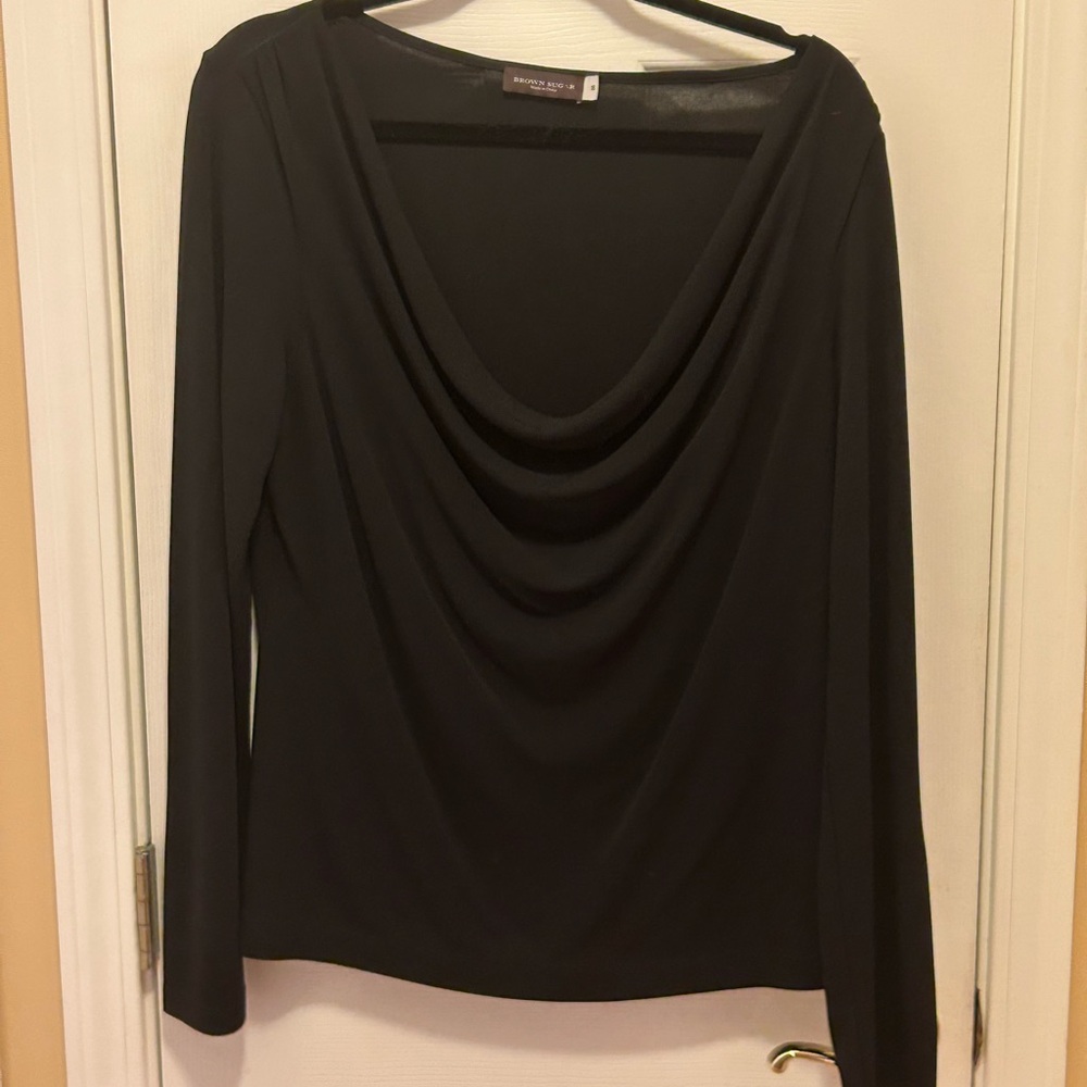 BROWN SUGAR Women’s Size 16 Black Scoop Drape Neck Long/Sleeve Top NWOTS—Nice!!